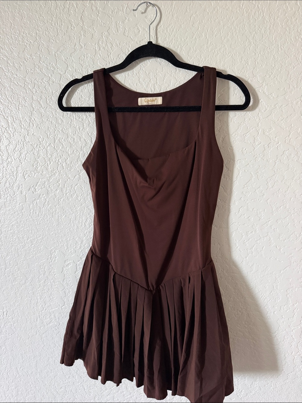 Sleeveless Pleated Mini Dress in Rich Brown
